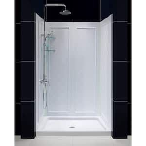Slimline 48 in. x 34 in. Single Threshold Shower Base in White with Shower Back walls