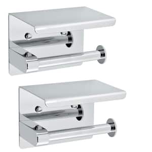 Single Post Toilet Paper Holder with Shelf Storage Rack in Chrome, (2-Pack)