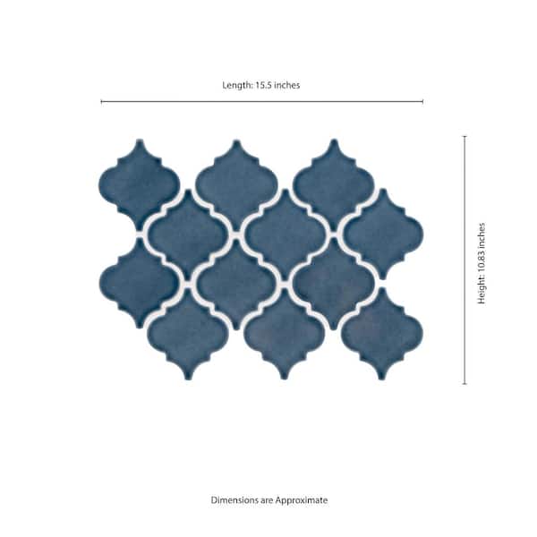 MSI Take Home Tile Sample-Bay Blue Glossy Arabesque 4 in. x