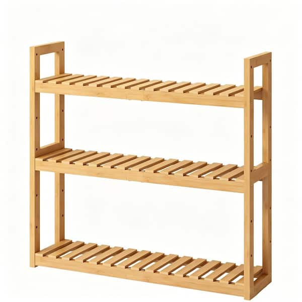 Adjustable 3-Tier Over-the-Toilet Wall Mounted 24 in. W x 28 in. H x 8 in. D Bamboo Rectangular Shelf in Natural