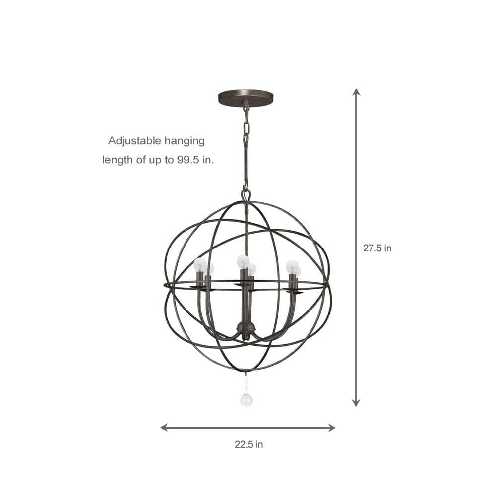 Solaris English Bronze 6-Light Chandelier with Clear Glass Drops