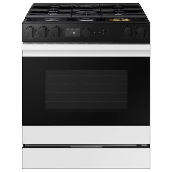 Samsung Bespoke 30 in. 6.0 cu. ft. 5 Burner Smart Slide-In Gas Range with Air Fry & Safety Knobs in Matte Black Steel