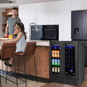 23.42 in. Dual Zone 18-Wine Bottles and 68-Cans Beverage and Wine Cooler in Black with Smart Digital Control and Locks