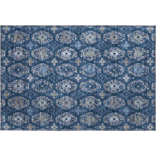 Mayfield Premium Machine Washable Abstract AMF2471 Navy 2 ft. x 3 ft. Accent Rug
