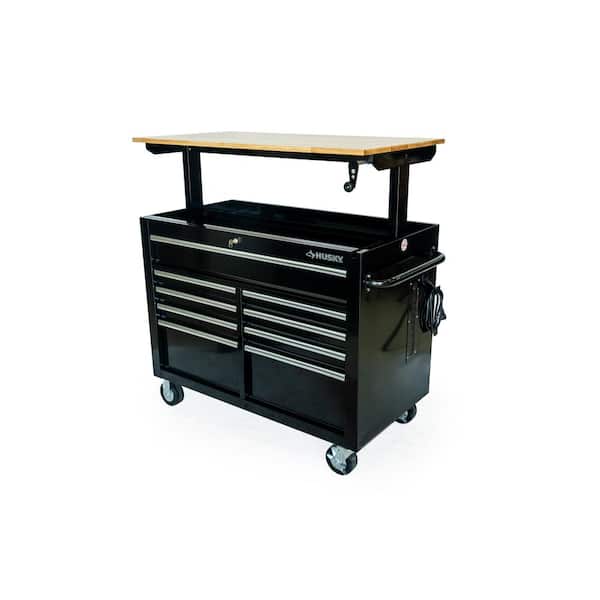 Husky 46 in. x 25 in. D 9-Drawer Mobile Workbench with Adjustable