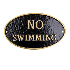 8.5 in. x 13 in. Standard Oval No Swimming Statement Plaque Sign - Black/Gold