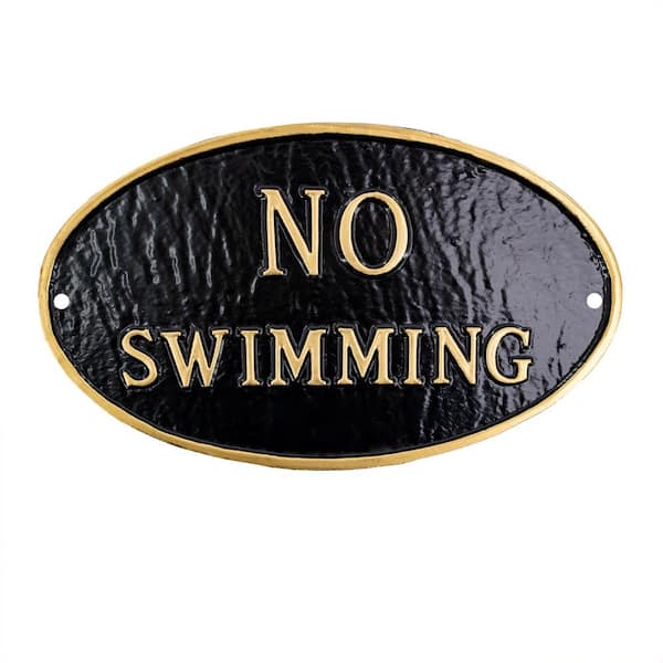 Montague Metal Products 6 in. x 10 in. Small Oval No Swimming Statement Plaque Sign - Black/Gold