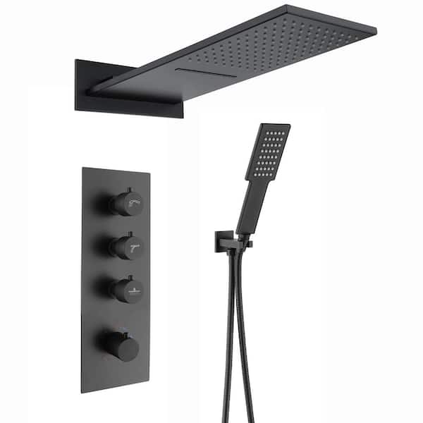 BWE 4-Handle 3-Spray High Pressure Ceiling Mount Shower Faucet in Matte Black (Valve Included)