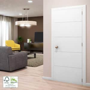 28 in. x 80 in. x 1-3/8 in. Contemporary U-Grooved Design (Atlanta) White Primed Core Flush Wood Interior Slab Door