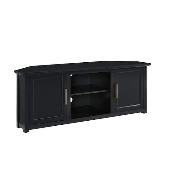 CROSLEY FURNITURE Camden Black 58 in. Corner TV Stand Fits 60 in TV with Cable Management