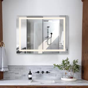 48 in. W x 36 in. H Rectangular Aluminium Frameless Wall Mounted Bathroom Vanity Mirror in Silver with LED and Anti-Fog
