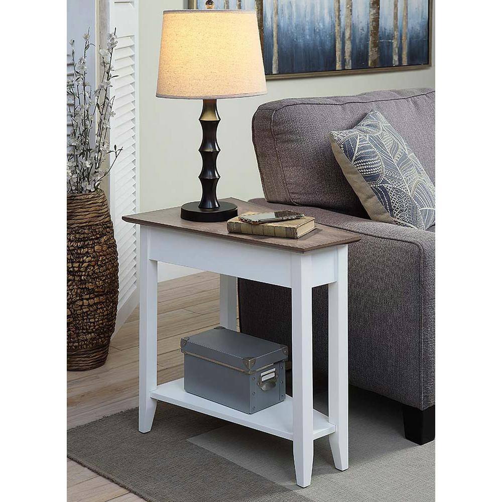 White and Driftwood Triangular Wood End Table with Shelf