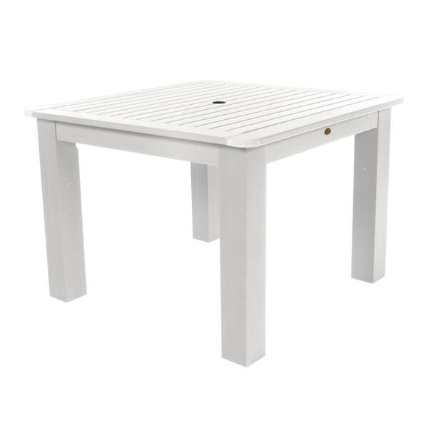 Highwood White Square Recycled Plastic, Plastic Outdoor Dining Table With Umbrella Hole