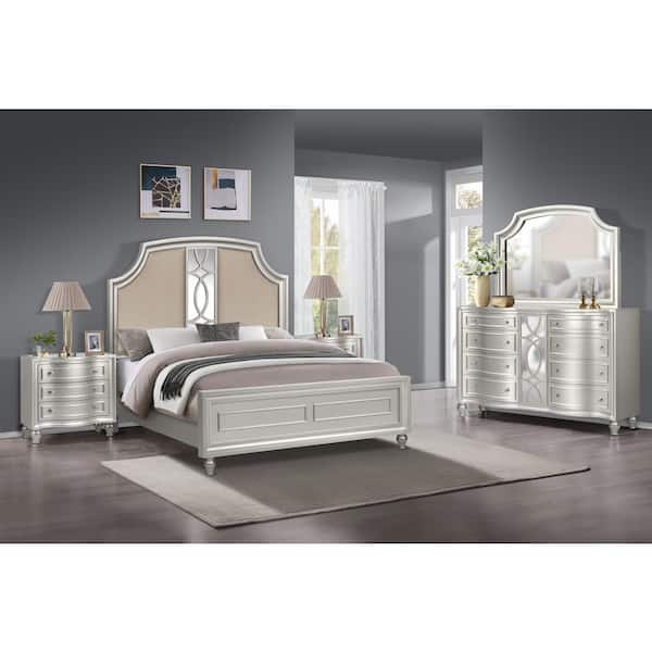 NEW CLASSIC HOME FURNISHINGS New Classic Furniture Reflections 5-Piece Silver Wood Queen Bedroom Set (B/Dr/Mr/2Ns)