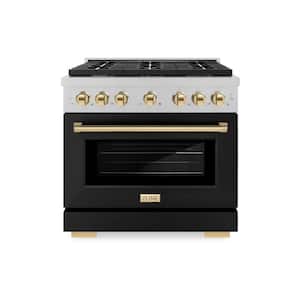 Autograph Edition 36 in. 6 Burner Gas Range with Convection Gas Oven with Black Matte Door and Polished Gold Accents