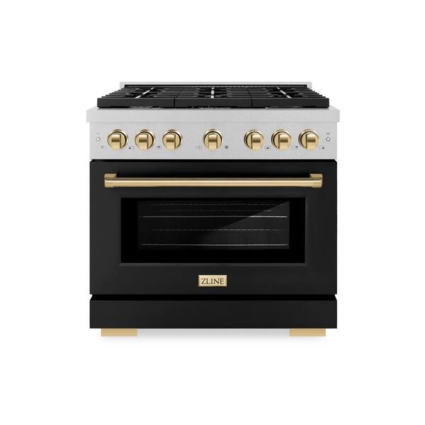 ZLINE Kitchen and Bath Autograph Edition 36 in. 6-Burner Gas Range in Fingerprint Resistant Stainless Steel, Black Matte and Polished Gold