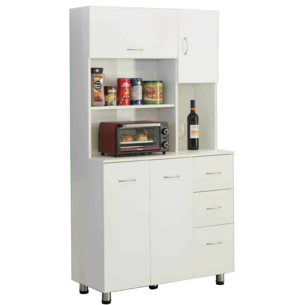 Tall Freestanding Wooden Storage Vanity, Kitchen Pantry, and Bathroom Cabinet  Organizer, with 2 Open shelves, A drawer and 2 Door Cabinet, White -  Quickway Imports Inc