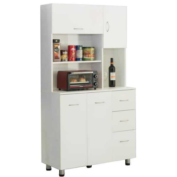 Basicwise White Kitchen Pantry Storage Cabinet with Doors and Shelves