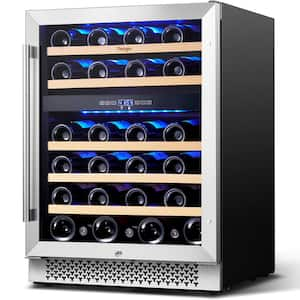 24 in. Dual Zone 46-Bottles Built-In Wine Cooler Refrigerator with Safety Lock and 5 Removable Shelves Frost Free