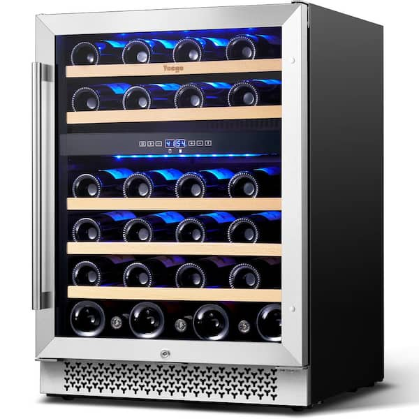 24 in. Dual Zone 46-Bottles Built-In Wine Cooler Refrigerator with Safety Lock and 5 Removable Shelves Frost Free