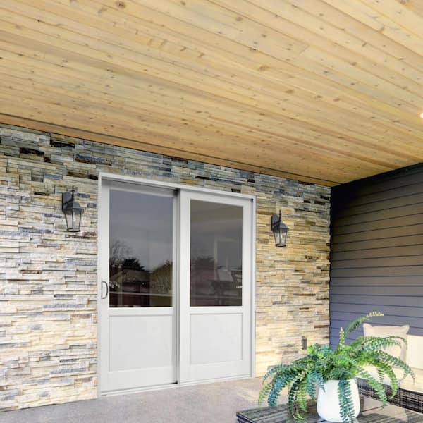 72 in. x 80 in. Right-Hand Low E White Finished Composite Shaker Gliding Double Prehung Patio Door with Nickel Handle