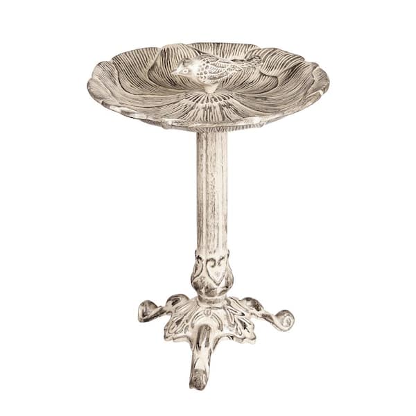 Evergreen 12 in. Metal White Birdbath with Perched Bird