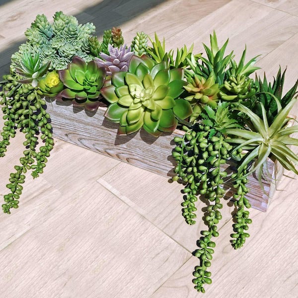 Unbranded 4.45 in. 19 Piece Green Purple Artificial Succulents Indoor  Outdoor Faux Plant Assortment for Garden Centerpiece 59B1124C1933