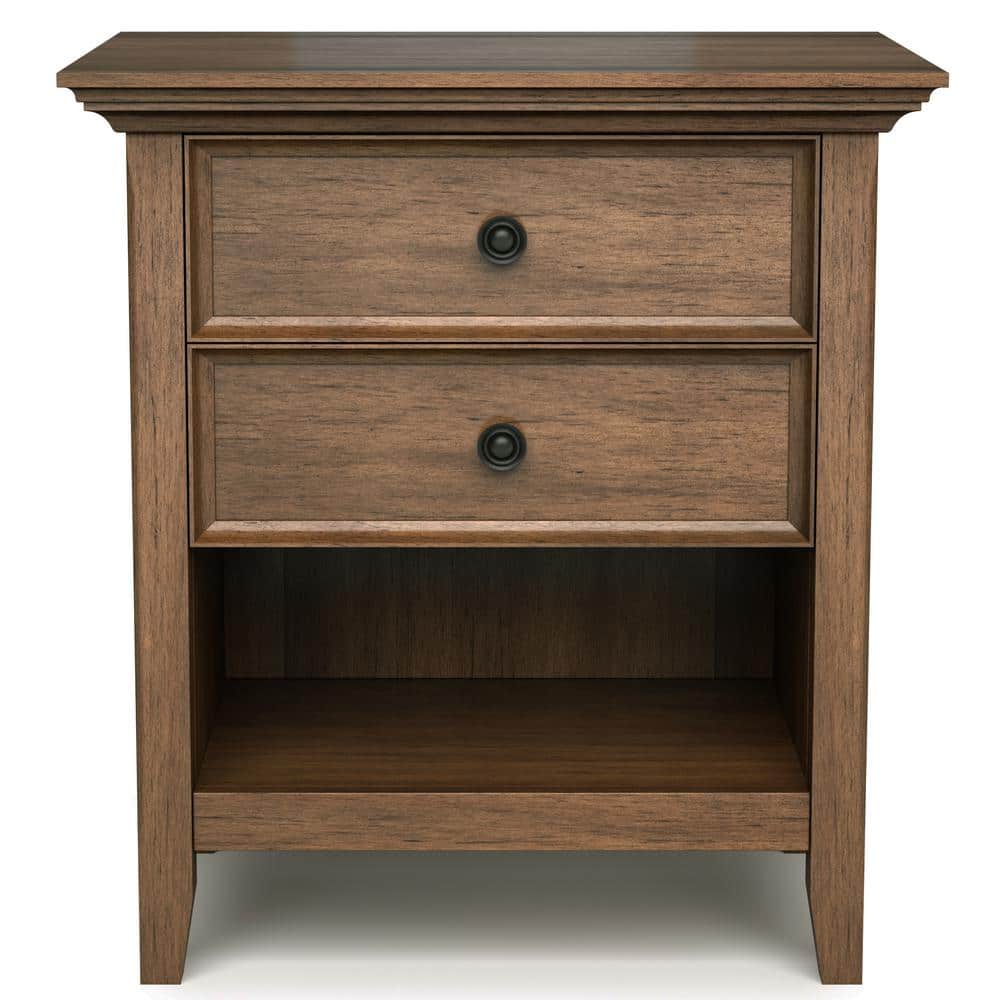 Amherst Rustic Natural Aged Brown Solid Wood Bedside Nightstand with 2 Drawers