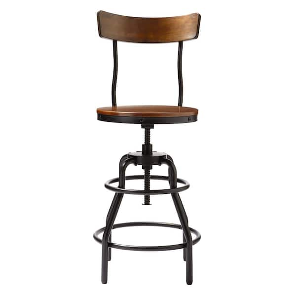 Home Decorators Collection Industrial Mansard Adjustable Height Black Bar Stool with Backrest