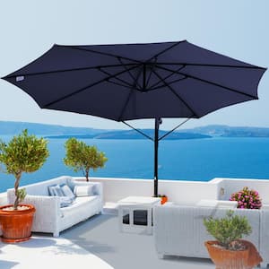 12 ft. Steel Cantilever Offset Patio Umbrella in Blue with Weighted Base