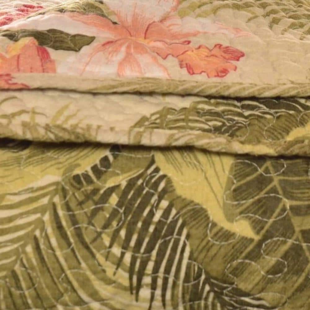 Tropical Orchid Green Cotton Reversible Throw Blanket