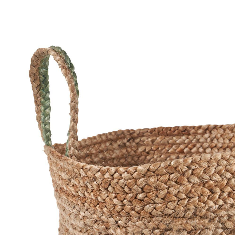 Seafoam Teal & Natural Jute Round Storage Basket 17" x 15"