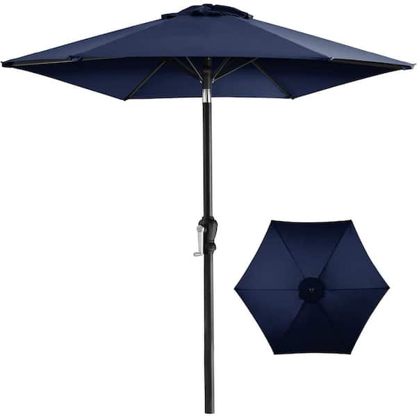 Unbranded 10 ft. Steel Pole Market Push Button Tilt Patio Umbrella in Navy Blue