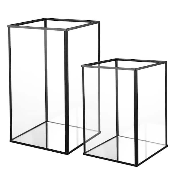 Set of 2 Black Glass Hurricane Candle Holders for Wedding Party Holiday Decor
