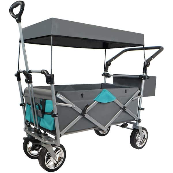 3.4 cu. ft. Steel Garden Cart with Removable Canopy in Gray