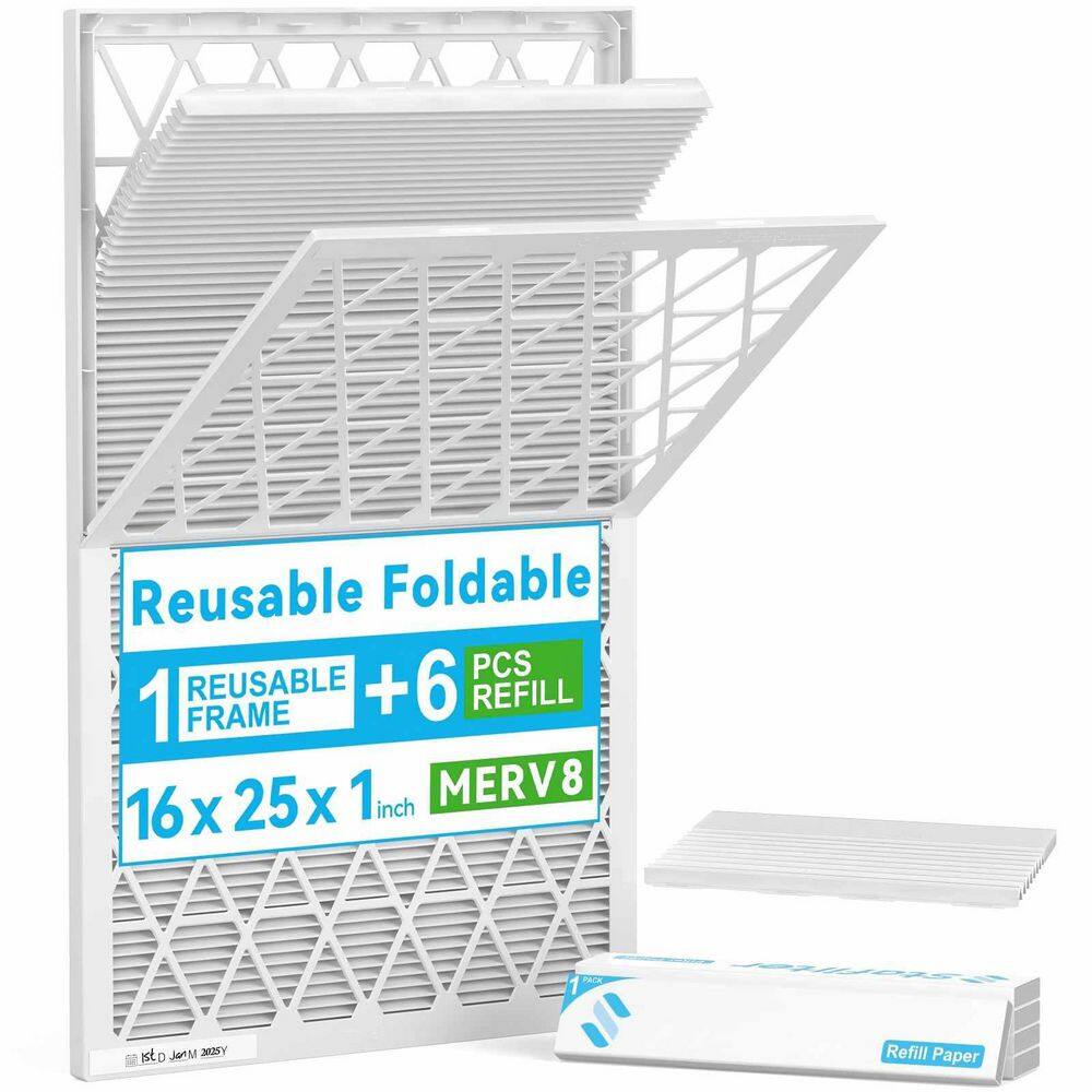 16 x 25 x 1 in. MERV 8 Air Filter, Foldable Frame with 6 Refills, HVAC Furnace AC Filter for Dust Pet and Allergy price history on PriceWatchPro
