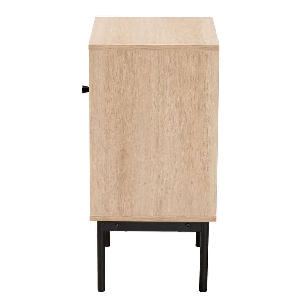 Light Brown and Black Woven Rattan Accent Cabinet with Adjustable Shelving