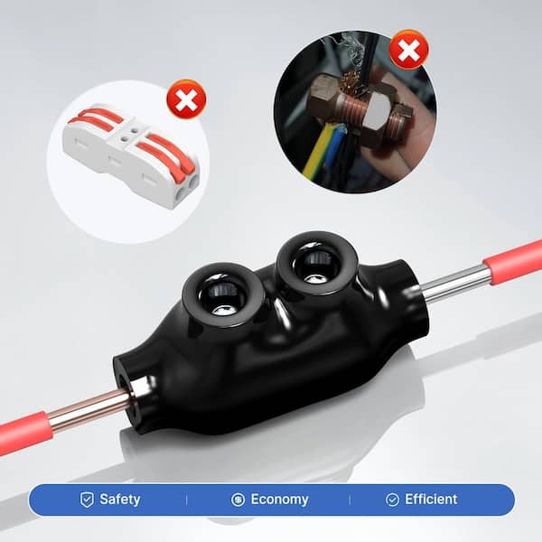 AIRTAK Black Insulated In-Line Splice Connector For 2/0-6 AWG Wire – UL Listed, 600V, 3/16” Hex (1-Piece)