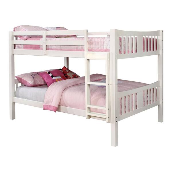 Furniture of America Jelle White Twin over Twin Bunk Bed with Attached Ladder