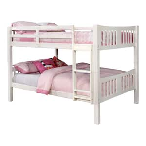 Jelle White Twin over Twin Wood Bunk Bed with Attached Ladder