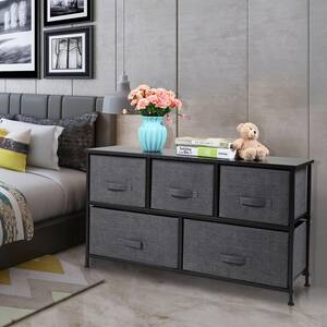 5-Drawer Black Dresser 21.5 in. H x 39.4 in. W x 11.8 in. D with Non-Woven Fabric Drawers