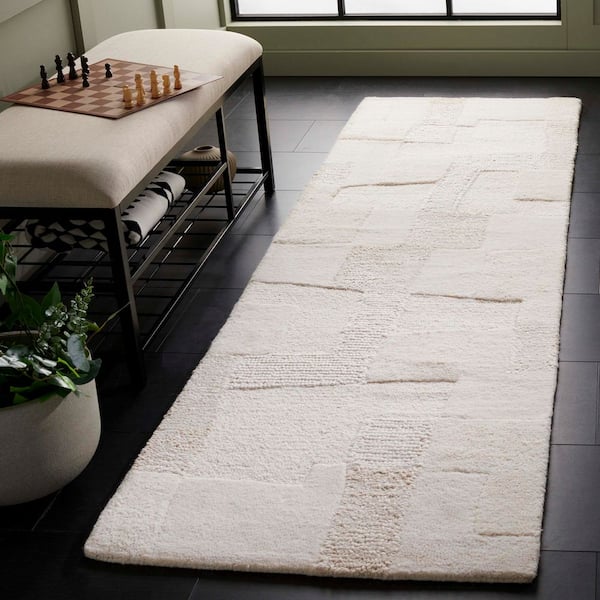 Manhattan 2 ft. x 8 ft. Ivory/Beige High-Low Geometric Runner Rug