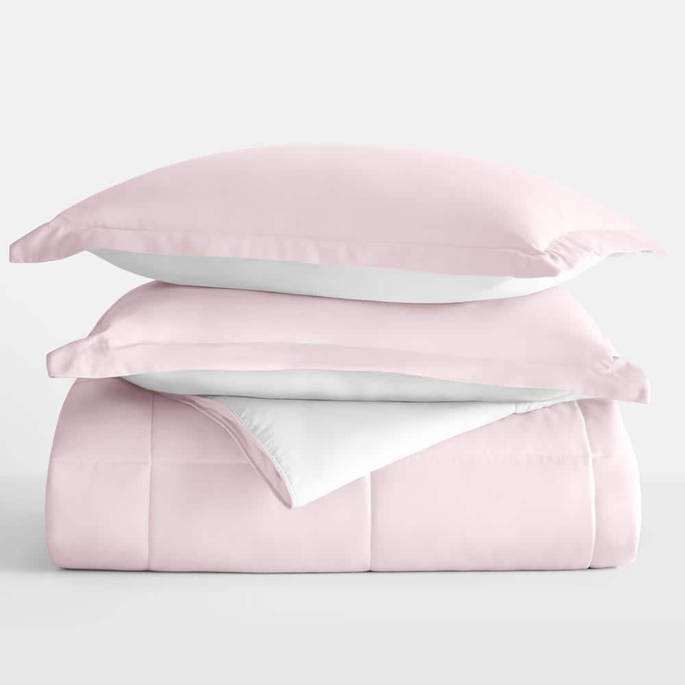 Blush and White Reversible Down-Alternative King Comforter Set