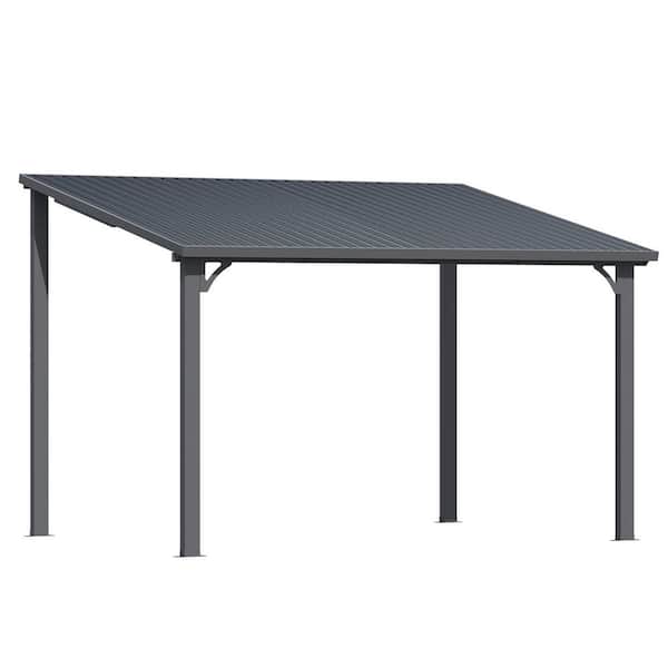 12 ft. x 8 ft. Outdoor Pergola Hardtop Gazebo, Wall-Mounted Heavy Duty Lean to Metal Patio Cover