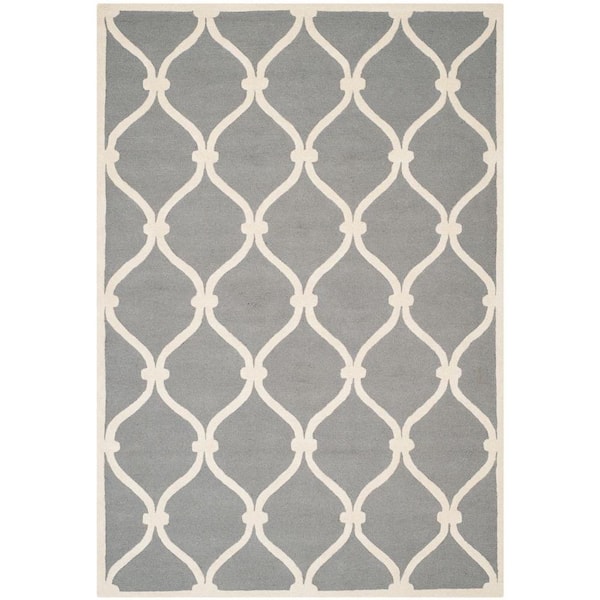 SAFAVIEH Cambridge Dark Gray/Ivory 5 ft. x 8 ft. Border Knotted Geometric Area Rug