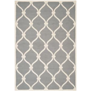 Cambridge Dark Gray/Ivory 6 ft. x 9 ft. Border Knotted Geometric Area Rug