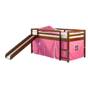 Brown Light Espresso Twin Tent Bed with Pink Tent Kit and Slide