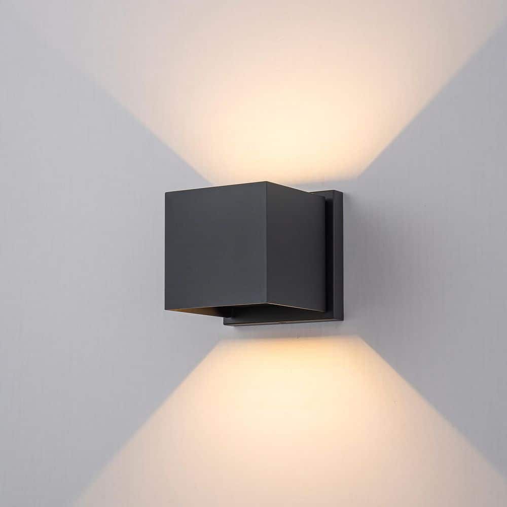 LLHZSY 2-Light Matte Black Aluminum Cube LED Outdoor Wall Sconce