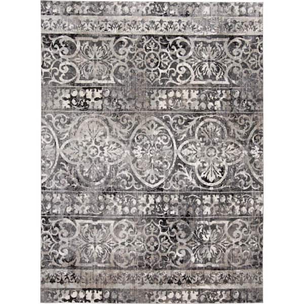 2 ft. x 8 ft. Gray, Ivory Abstract Area Rug