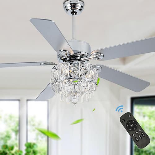 52 in. Indoor Brushed Nickel Crystal Reversible Ceiling Fan with Light and Remote Ceiling Fans With Lights